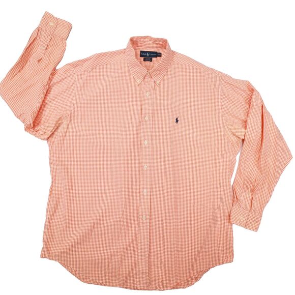 Ralph Lauren Vintage Men's Orange White Gingham Check Blake Button Up size XL‎ - Picture 1 of 10